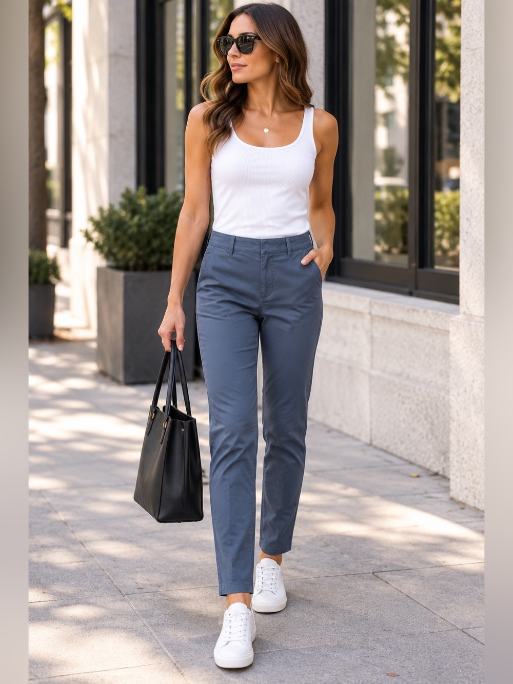 LOFT Womens 2P Petite Gray Slim Straight Pants Career Work Trousers